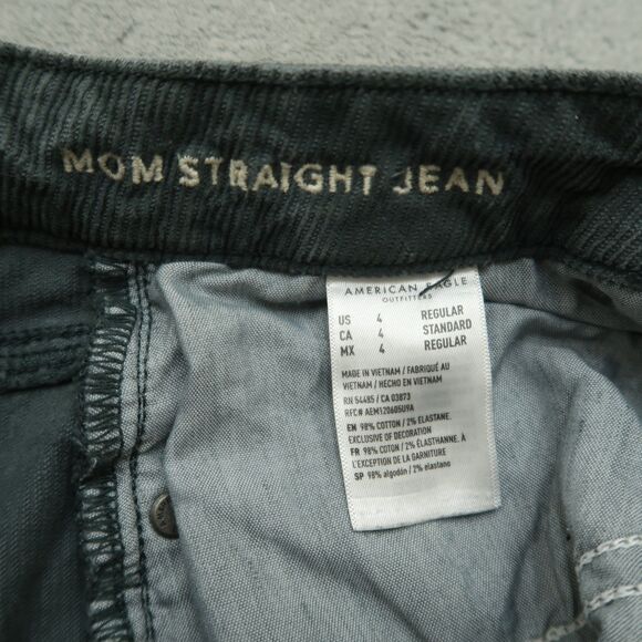American Eagle Mom Jeans Women's 4R Green Mid-Rise Straight Corduroy 27" Inseam - Picture 10 of 16
